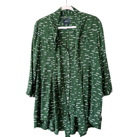 Maeve Women's Button Front Tie Collar 3/4 Sleeve Swing Tunic Blouse Green Small - Picture 2 of 9